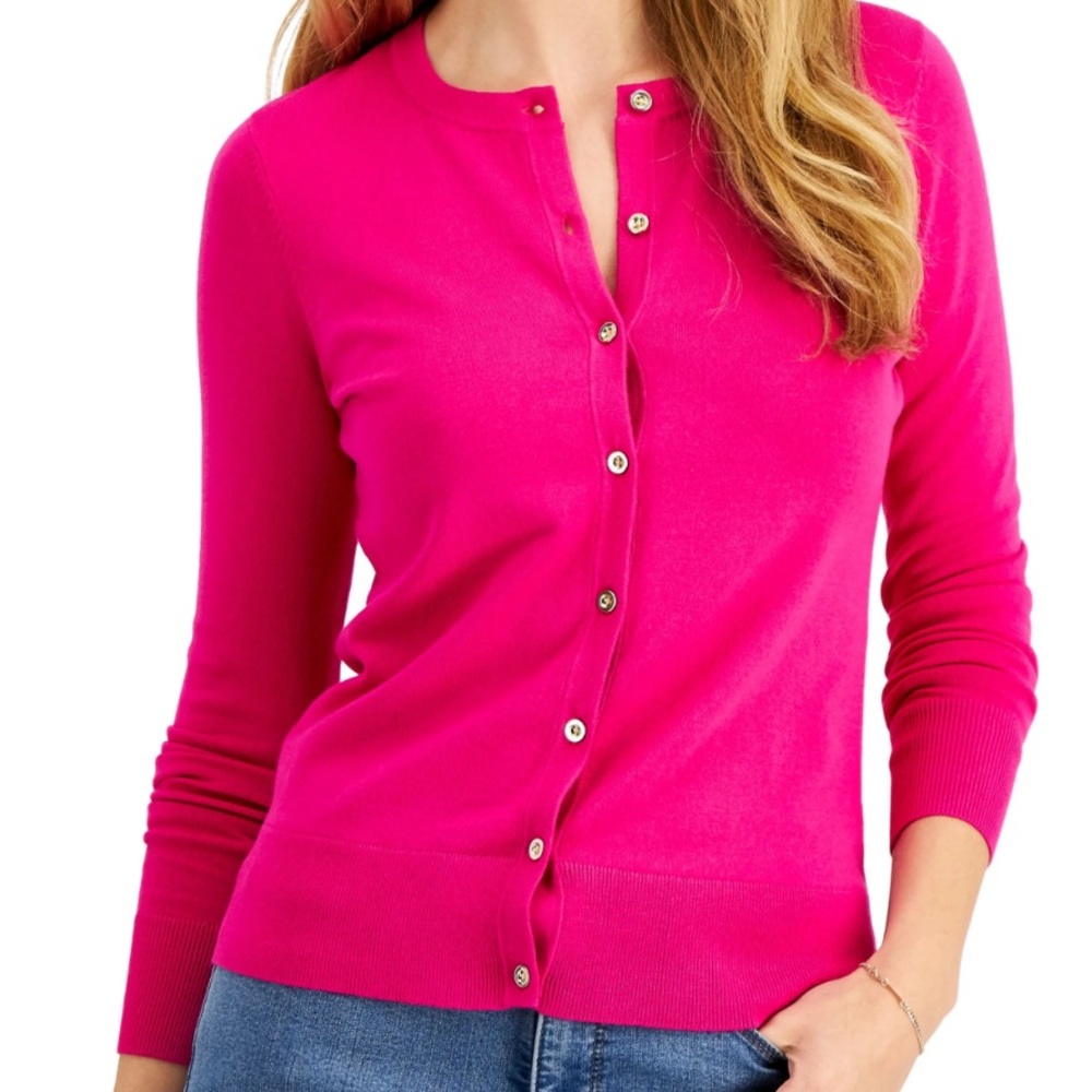 Women’s Fuchsia Button-Front Crewneck Sweater